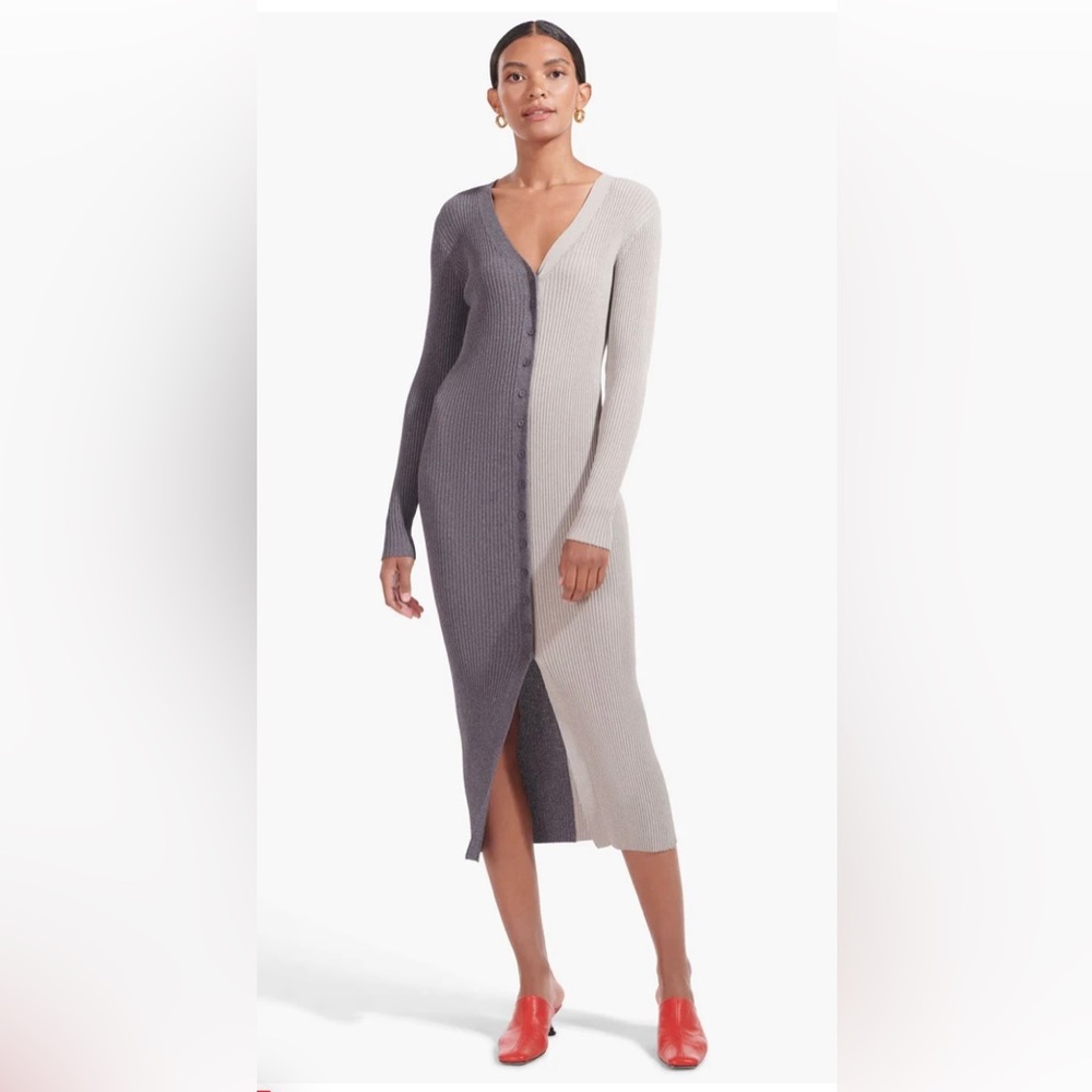 Staud Shoko Sweater Dress Heather Grey and Charcoal. Size Large. New with Tags.